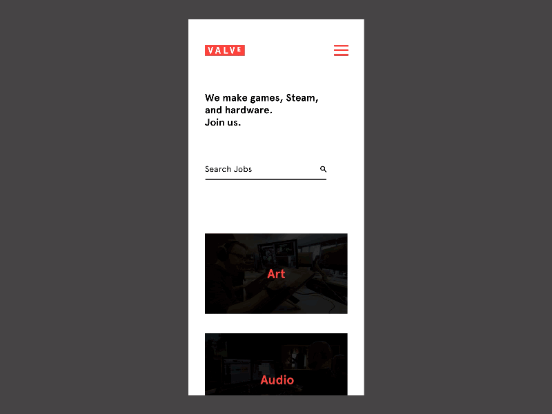 Valve Software Webpage Light Mode [Mobile] Navigation Animation animation dark mode interaction design light mode mobile webpage user experience user interface visual design web design