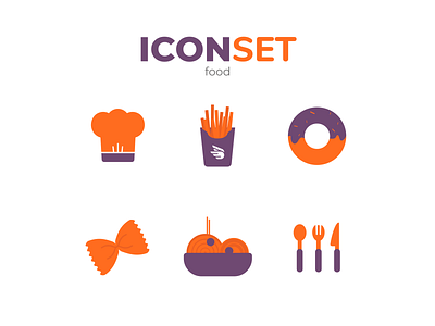 Food Icon Set 🍟 app branding chef design flat food food delivery fork icon icon set identity illustration knife logo minimal pasta spaghetti ux vector web