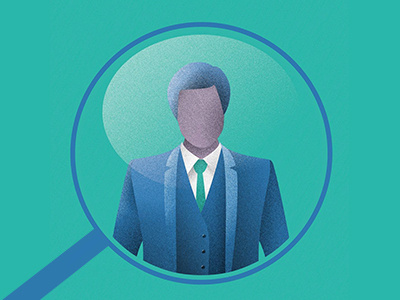 Recruitment illustration grainy illustration jacket magnifying glass man profile recruitment shadows suit suit up texture tie