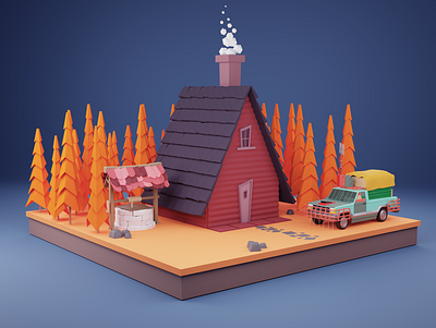 Lowpoly Autumn Cabin 3d blender environment low poly minimalist modeling