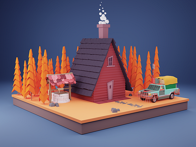 Lowpoly Autumn Cabin