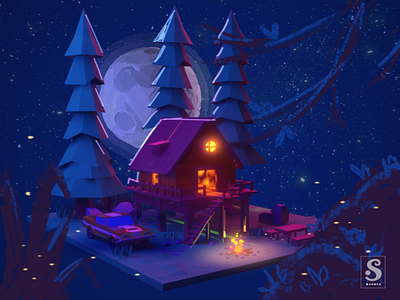 Low Poly - Cabin in the Woods 3d art blender design environment minimalist modeling photoshop
