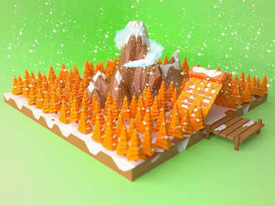 Lowpoly Mountain In Winter 3d blender environment graphics design low poly minimalist modeling