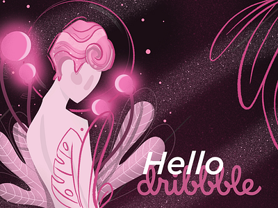 Hello! digital art digital illustration girl hello hello dribbble illustration lights night pink plants stars