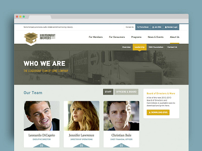 Team Page about page flat design flat ui moving company navigation subnav team page truck website