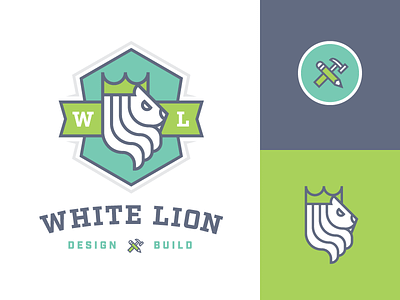 White Lion Full 2 brand build circle design hammer lion logo pencil shield