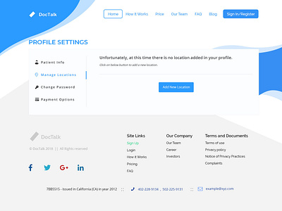 Profile Settings Manage Locations Step1 design ui ux