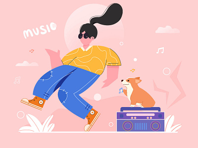Music color cute design illustration 柯基 音乐 music