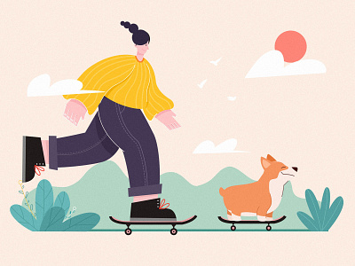 Skate color corgis cute design illustration
