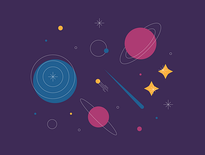 Planets & Stars cosmic galactic illustration line art planets space stars