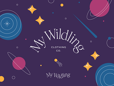 My Wildling Branding (Unused Concept A) branding cosmic galactic illustration line art planets space stars typography word mark