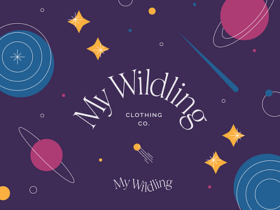 My Wildling Branding (Unused Concept A) branding cosmic galactic illustration line art planets space stars typography word mark