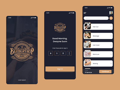 Barber Shop app barbershop black branding concept app design identity illustration user interface design ux vector