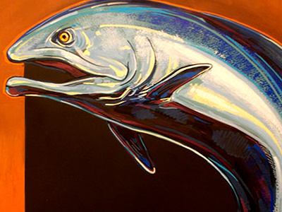 Salmon Sign Painting In Progress animals chalk drawing fish food illustration painting sign signs wfmsga