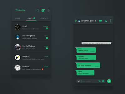 Whatsapp Dark Mode dark app dark mode mobile app design ui ux design whatsapp