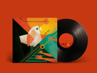 Bird. Vinyl cover birds character design drawing flat illustration orange retro vector vintage vinyl cover