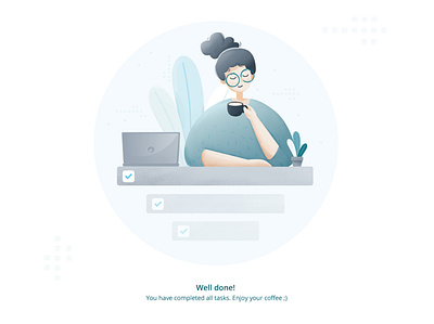 Tasks are done 2d character coffee done flat girl illustration tasks vector work