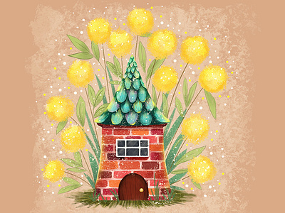 Tiny house in flowers book illustration card cartoon cartoon illustration children book illustration children illustration illustration poster print wacom tablet