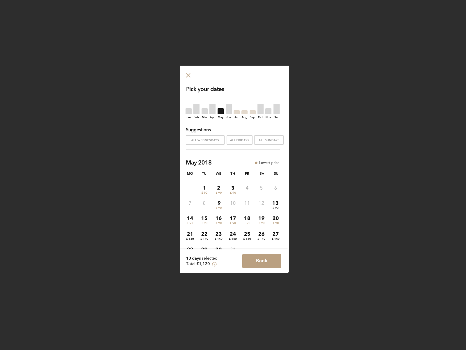 Smart pricing calendar mobile bars chart booking calendar chart discount duration dynamic pricing interaction micro interaction modal price pricing principle product design scroll sketch smart pricing sticky ui ux