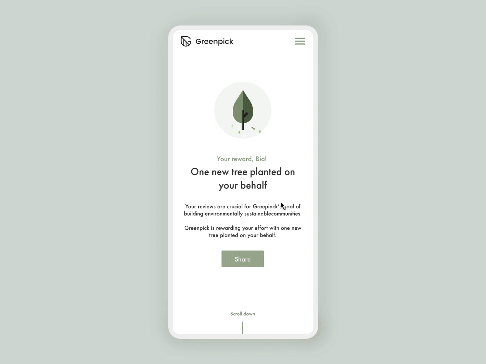 Celebration moment – Eco friendly reward animated animation celebration confetti confirmation ecofriendly green icon loading loading screen microinteraction mobile product design reward submit sustainable test tree ui ux