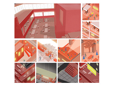 Out: A vertical Microcosm 2d architecture collage colours design graphic illustration