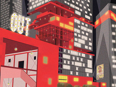 Vertical City 2d architecture colours design graphic illustration poster red