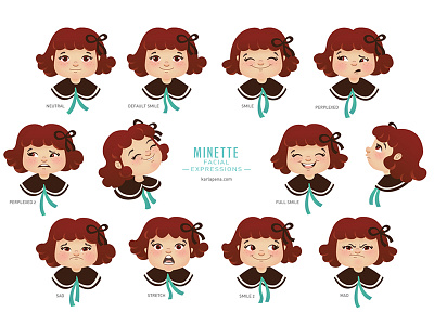 Minette facial expressions childrens books cute face girl illustration vector