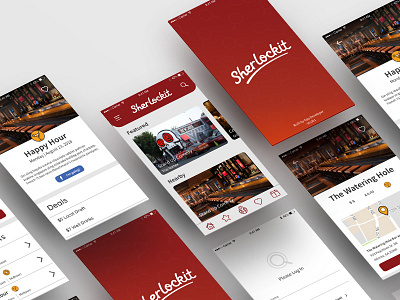 Sherlockit App Screens app concept design interface iphone mobile mockup perspective product red screens ui