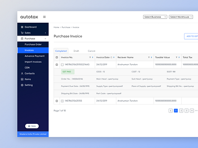 Purchase Invoice Listing design figma interface ui ui ux uidesign uidesigner ux uxdesign