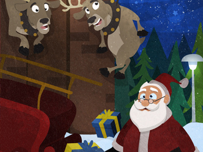 Trouble Afoot! or hoof? christmas illustration santa texture