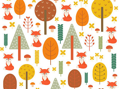 Woodland autumn backdrop cartoon cute. fabric floral fox kids print scrapbook seamless pattern woodland