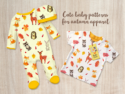 Cute Woodland Animals Baby Clothes Print autumn baby cute animals design fall hand drawn illustration kids pattern textile fabric watercolor woodland
