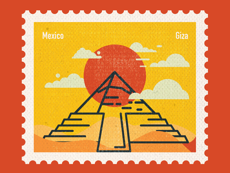 Connecting Destinations - Mexico art countries design flat giza illustration mexico paper art post card postage stamp pyramids stamp stamp design vector