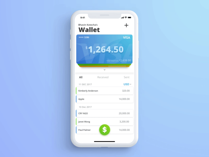 Wallet Microinteraction bank bitcoin cards cryptocurrency ethereum finance ios11 iphonex litcoin money pay visa