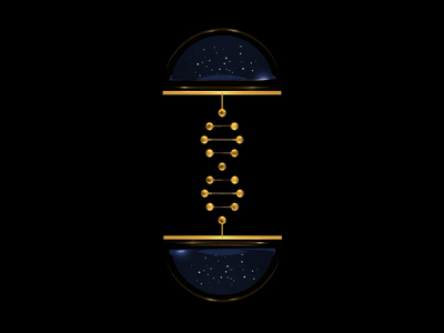 Cycle of time and space bounding DNA 3d animation branding comet dna game gold hourglass illustration logo motion night poster space stars time vector