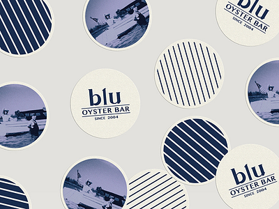 Vintage, nautical inspired coasters for Blu Oyster Bar branding coasters graphic design kitsch kitschy logo design nautical packaging restaurant vintage