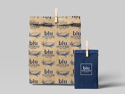 Packaging for Blu Oyster Bar blue branding creative direction logo packaging pattern restaurant