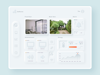 Softhome - IoT Dashboard UI 2020 trends app clean dashboard design trends energy iot light neumorphic neumorphism smart smarthome soft ui stats tablet temperature thermostat ui ui trends uiux