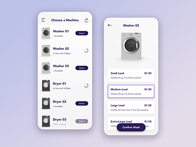 Washing machine UI design 3d dry dryer dryer app flow laundry app minimal simple simple design ui user user inteface ux wash washer washer app white