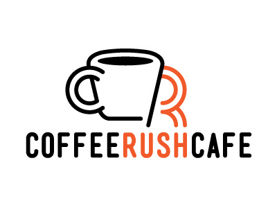 CoffeeRush brand cafe coffee icon logo mark mug rush typography