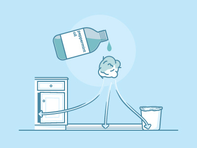 How to get rid of that sniffing mouse... ball blue bottle can cotton illustration kitchen oil peppermint trash