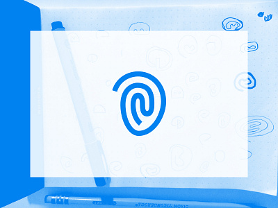 Identi-D blue brand d fingerprint identity logo monogram sketch stroke