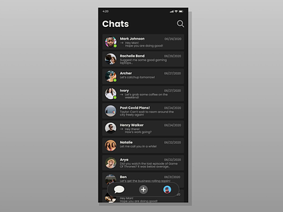 Chats Transition Animation. aftereffects animation animations app application concept dark dark ui design ios motion motion design motiongraphics ui uidesign uiux ux uxdesign uxui