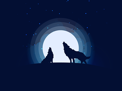 Howling Wolves. clouds dark design howl illustration illustrator light moon night stars wolf wolves