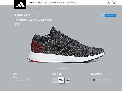 Adidas Concept Product Page. adidas boost buy cart colour concept design go pure running shoes size sneakers ui ux