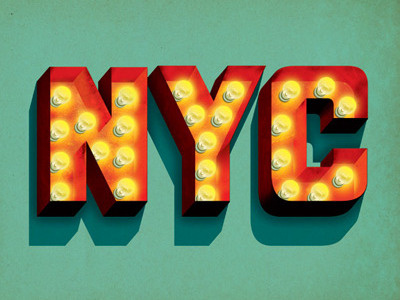 NYC illustration lightbulbs lights nyc sign type typography