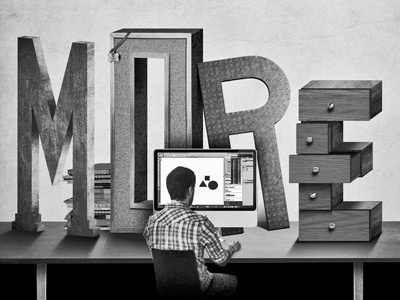 More black and white design desk illustration lettering type working