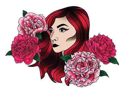The Cherry Dollface floral illustration magenta model peonies pink thecherrydollface