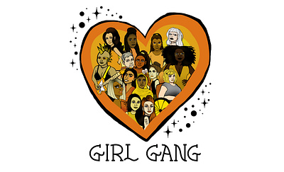 Girl Gang art design diversity empowerment feminism girl gang graphic design illustration orange tshirt tshirtdesign typography unity vector women