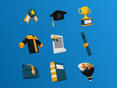 Graduation Icon Set 3d 3d icon 3d icon set 3d illustration branding course app course website dark mobile app education icon graduation icon set illustration learning icon student icon study icon study illustration ui